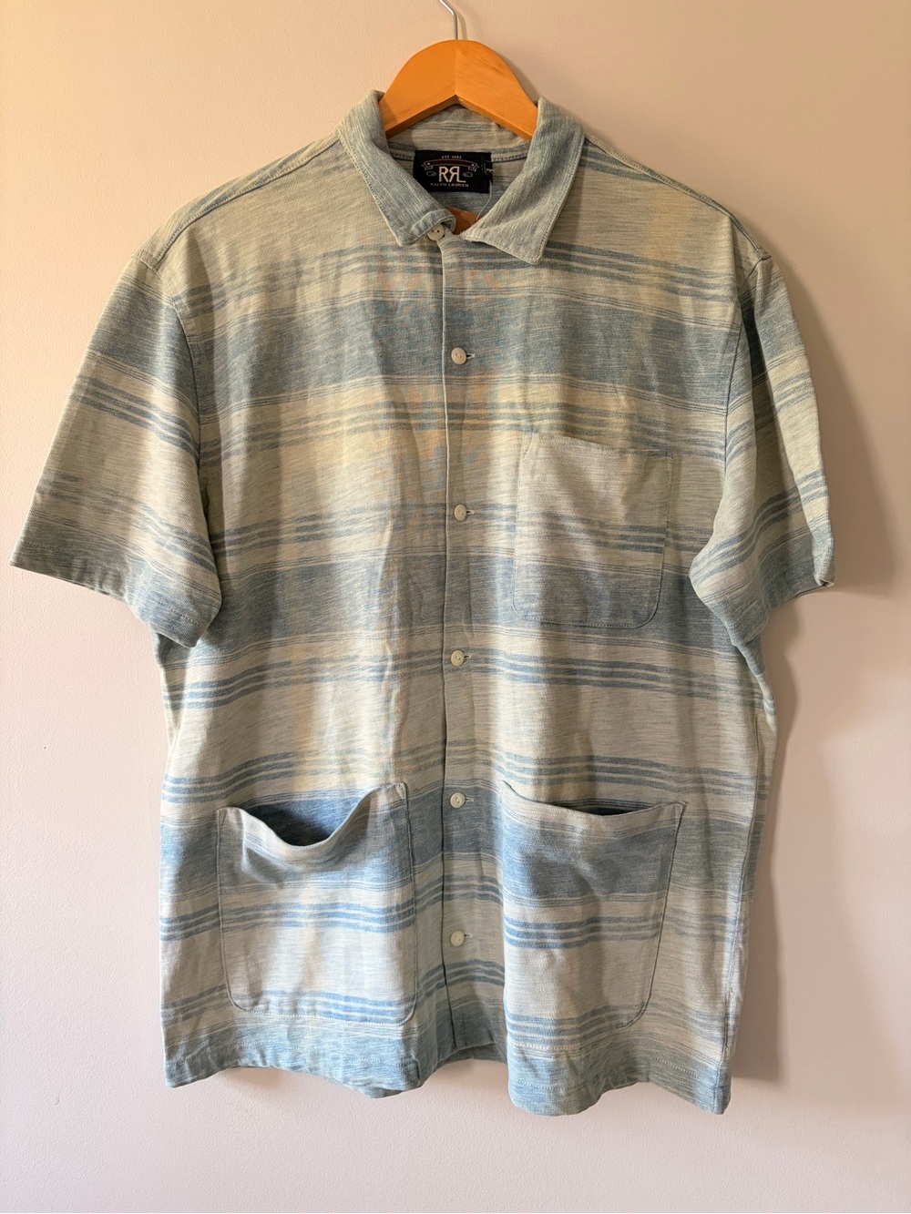 Ralph Lauren Double RL Blue and Cream Striped Button-Down Shirt - Picture 2 of 5